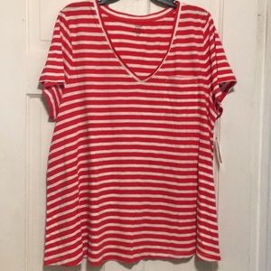 Red and white striped pocket tee